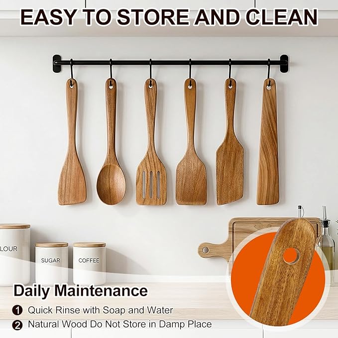 6 Pack Acacia Wood Spatula Set Non Toxic Kitchen Utensils for Cooking Spoon Flat Wooden Wok Spatula Spurtle Kitchen Tools Slotted Turner Scraper Bamboo Cooking Utensil Set Fish Egg Flipper Spatulas