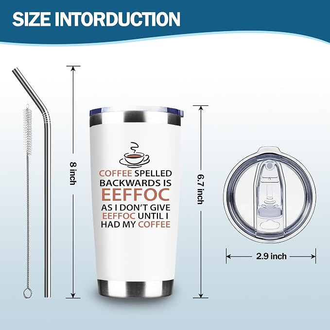 ATHAND Eeffoc Is Coffee Spelled Backwards, As I Dont Give Eeffoc Until I Had My Coffee,Funny Travel Coffees Mug Cup,20 Oz Iced Insulated Tumblers with Lid Straw Brush,Gifts For Women,Boss, Friend,Men