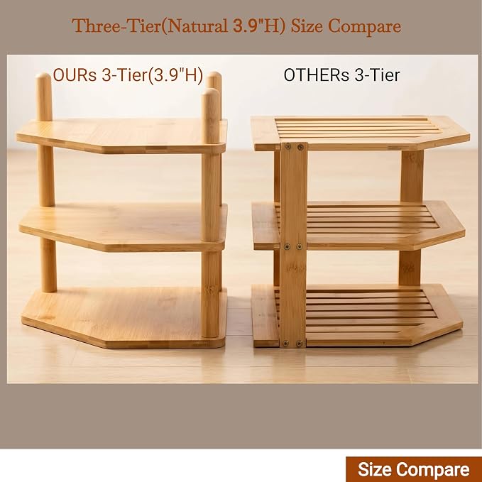 3-Tier Expandable Bamboo Corner Shelf - Dish/Plate Organizer for Cabinet, Kitchen Counter Shelf & Small Kitchen Shelf, Adjustable (White, 1-Pc 3.90" H)