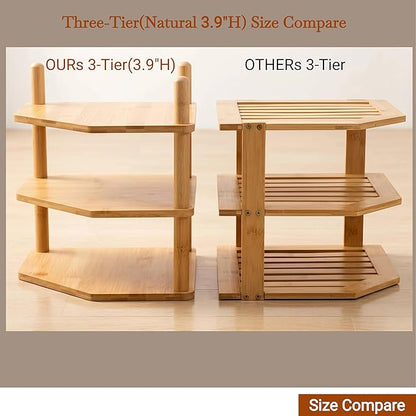 3-Tier Expandable Bamboo Corner Shelf - Dish/Plate Organizer for Cabinet, Kitchen Counter Shelf & Small Kitchen Shelf, Adjustable (Natural, 1-Pc 3.90" H)