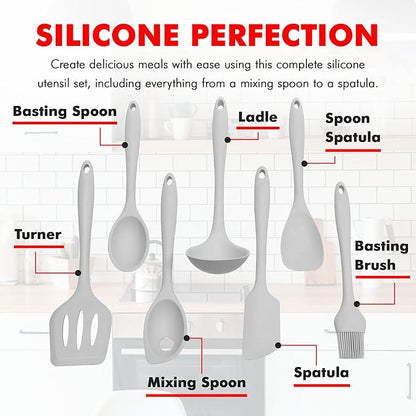 Chef Craft - Premium Silicone Kitchen Tools and Utensils Set, Non-Scratch, Withstands Temperatures up to 450°F, BPA-Free, 7 Piece Cooking Utensils Set, Gray