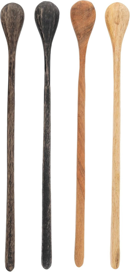 Karma Long Handle Tasting Spoons Set for Cooking - Kitchen Utensils - Wood - Set of 4