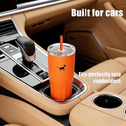 CHEERFUL GOAT Ceramic Lined Coffee Travel Tumbler – Stainless Steel Travel Coffee Tumbler with Ceramic Liner, with lid, 21 OZ Cup for Hot and Cold Water Coffee at Home, Office, or On the Go (Orange)