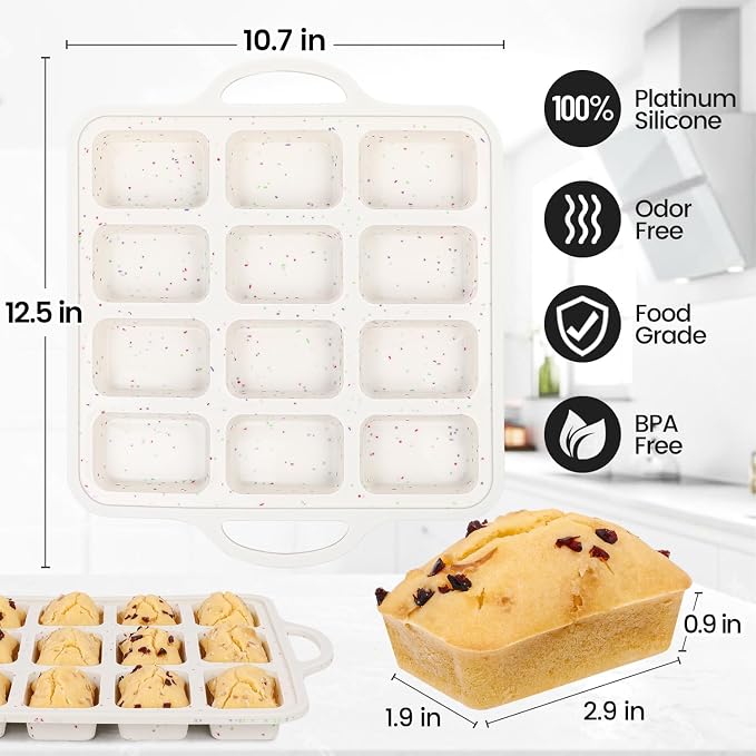 CAKETIME Silicone Mini Loaf Pan with Metal Frame, Mini Bread Loaf Pan 12 Cups for Baking Bread, Brownie, Cornbread, Cheesecake, Soap Nonstick (1 Pack)