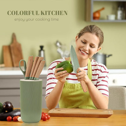 Kitchen Knife Set, Retrosohoo 6 Pieces Green Professional Knife Set with Universal Knife Block, Super Sharp Knife Set with Ergonomic Handle, Non-stick Stainless Steel Knife Block Set(Green)
