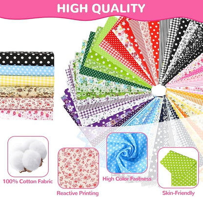 Ainiv 7pcs Fabric Bundles Squares, 19.68"x19.68" 100% Cotton Quilting Fabric Bundles, Floral Precut Squares Patchwork for Quilting, Sewing, DIY Crafts, Mask, Blue