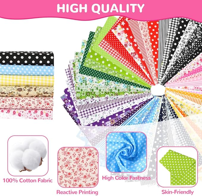 Ainiv 7pcs Fabric Bundles Squares, 19.68"x19.68" 100% Cotton Quilting Fabric Bundles, Floral Precut Squares Patchwork for Quilting, Sewing, DIY Crafts, Mask, Brown