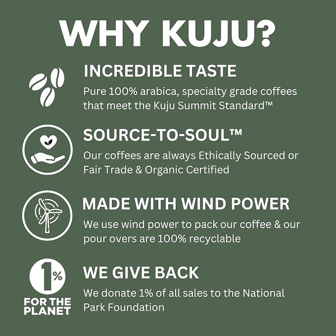 Kuju Coffee Premium Pour Over Individual Coffee Packets - Backpacking, Travel, Camping Organic Coffee Singles - Fair Trade & Eco-Friendly - Indonesia - West Sumatra, 6-pack