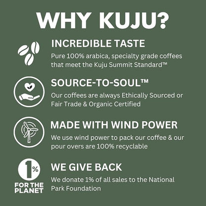 Kuju Coffee Premium Pour Over Individual Coffee Packets - Backpacking, Travel, Camping Organic Coffee Singles - Fair Trade & Eco-Friendly - Indonesia - West Sumatra, 6-pack