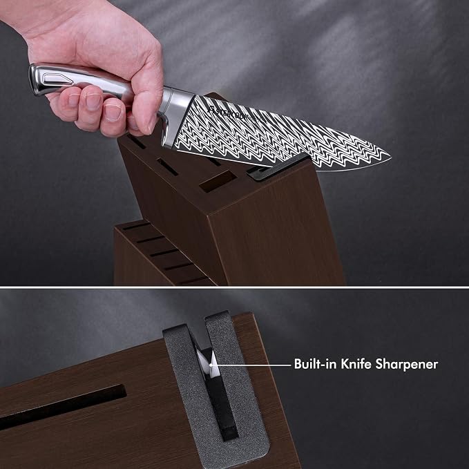 Knife Set, Astercook 15 Pieces Kitchen Knife Set with Built-in Sharpener, German Stainless Steel Knife Block Set, Razor-Sharp Knives with Full-tang Handle, Dishwasher Safe
