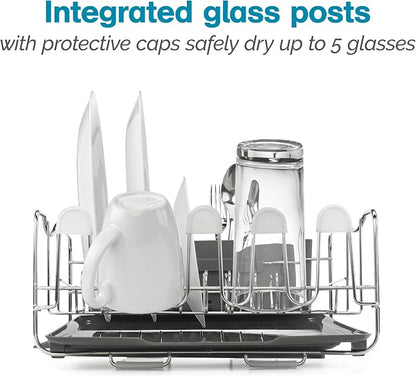 Polder KTH-615 Dish Rack, 4 PC Combo– Advantage System Includes Rack, Drain Tray, Removable Drying Tray & Cutlery Holder – Stainless Steel & Plastic