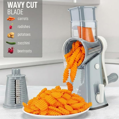 Zulay Kitchen Rotary Cheese Grater 5 Blade Cheese Shredder - Manual Hand Crank Cheese Grater With Reinforced Suction & 5 Interchangeable Drums - Easy to Use, Vegetable Chopper Round Mandoline Slicer