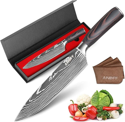 Chef Knife, 8 inch Professional Chef's Knives, Ultra Sharp Japanese Kitchen Knife, Forged High Carbon Stainless Steel Cooking knives with Ergonomic Handle and Gift Box