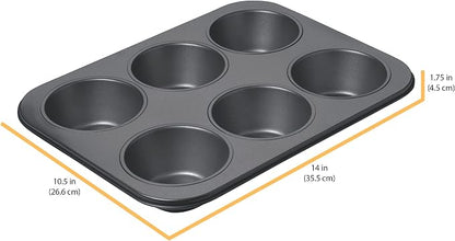 Chicago Metallic Professional 6-Cup Non-Stick Muffin Pan, Make up to 6 large muffins, cupcakes, quiches, egg cups, and more,14-Inch-by-10.25-Inch