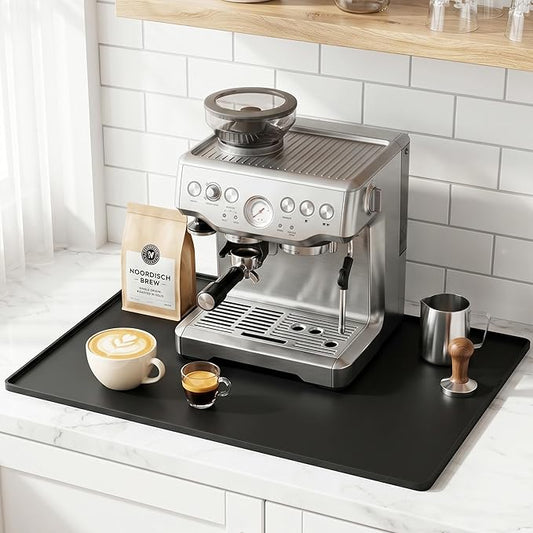 Golener Silicone Coffee Mat - 24" x 16" Coffee Bar Mat for Countertop with Raised Edges, Kitchen Station Pad, Accessories Fit Under Coffee Machine, Waterproof Dish Drying Mat, Heat Resistant, Black