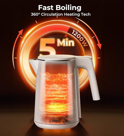 Electric Kettle with Digital Display & Temperature Control, 1.0L Stainless Steel Water Boiler, 1200W Fast Boiling, 4H Keep Warm, BPA-Free Auto Shut-Off, Tea Coffee Kettle for Home Office 120V, White