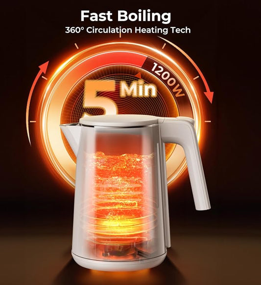Electric Kettle with Digital Display & Temperature Control, 1.0L Stainless Steel Water Boiler, 1200W Fast Boiling, 4H Keep Warm, BPA-Free Auto Shut-Off, Tea Coffee Kettle for Home Office 120V, White