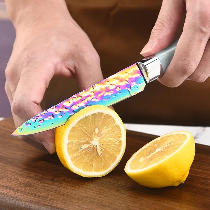 Rainbow Knife Set, Kitchen Knives Set with Acrylic Block, Thick Blade Cutlery Knife Block Set, Chef Sharp Quality for Home & Pro Use, Best Gift (Teal Handle)