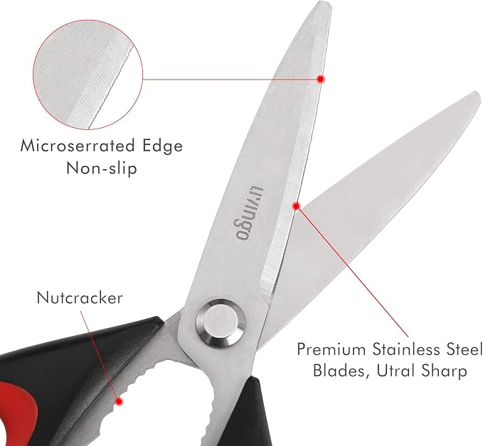 LIVINGO Kitchen Scissors Heavy Duty, 8.5 inch Dishwasher Safe Ultra Sharp Premium Heavy Duty Kitchen Shears, Multi Purpose Cooking Scissors Stainless Steel