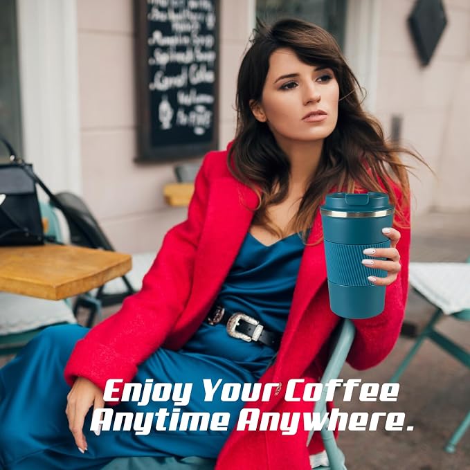 SPLMIFA Vacuum Insulated Stainless Steel Travel Coffee Mug with Lid, Leak-Proof Reusable Thermal Cup Keeps Drinks Hot & Cold for Hours, Durable Portable Tumbler for Men & Women(3rd-Blue, 17OZ)