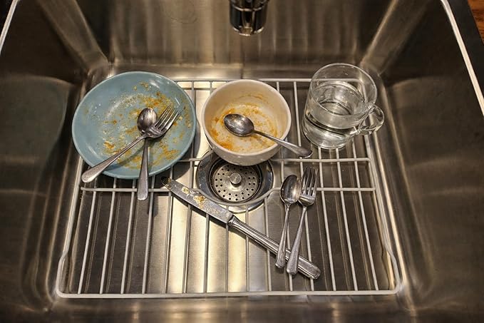SOFINNI Sink Protectors for Kitchen Sink Bottom with White Coating Grate Insert Grid Sink Bowl Drying Rack Steel Medium (12.5" x 16.25")