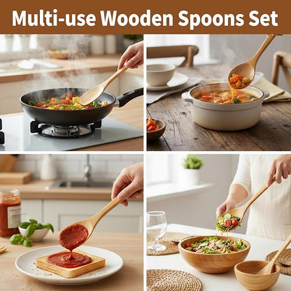 Premium Bamboo Utensils - Smooth Bamboo Spoons for Cooking,Wooden Cooking Utensils Set of 5,Apartment Bamboos Spatula for Nonstick Pan,House Warming Gifts New Home