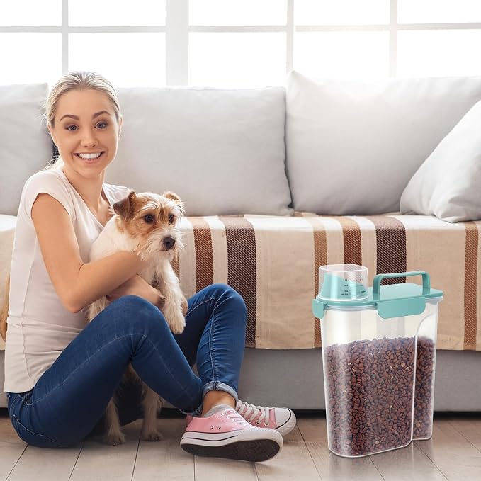 LEAWALK 5Lbs Airtight Cat Dog Food Storage Container with Upgraded Large Nozzle BPA-Free, Pet Food Storage Containers for Rice, Grain, Pet Food, Flour, Dog Treat Storage (Pink+Lake Blue, 5L-2pack)