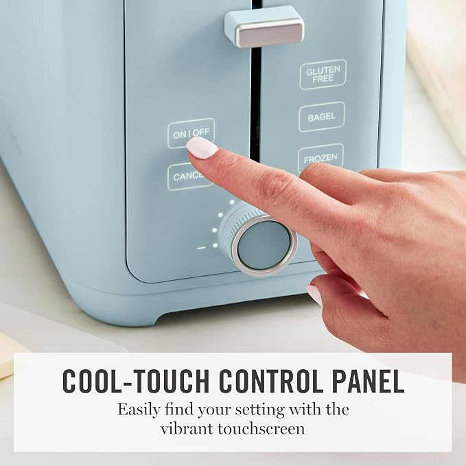 Martha Stewart 2 Slice Toaster, 10 Shade Settings with Defrost, Cancel, Bagel & Gluten-Free, Extra-Wide Self-Centering Slots for Waffles & Artisan Bread, Removable Crumb Tray, Cord Wrap, Sky Blue