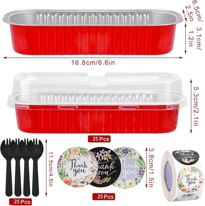 25Pack 6.8Oz Mother's Day Mini Cake Pans Disposable Mini Loaf Pans with Lids and Spoons and Stickers, Aluminum Pans for Baking, Individual Dessert Cups for Sales,Party,Picnics,Celebration