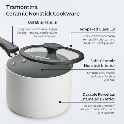 Tramontina Ceramic Non Stick 11-Piece Nesting Pots and Pans Set with Lids - Stackable Nonstick Cookware Set, Dishwasher and Oven Safe, White