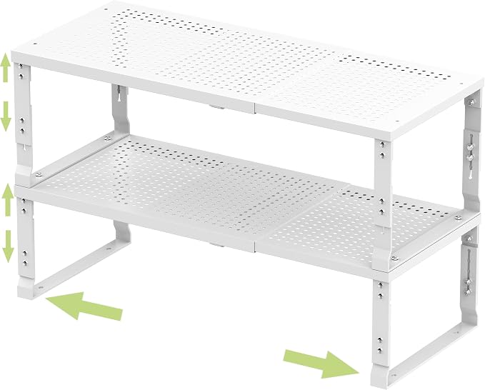 Jojocross Adjustable Expanable Stackable Spice Rack Shelf Pantry Storage Organizer for Kitchen Cabinet,Countertop,Bathroom and More.Space is no Longer Limited(2Packs/White/Large)