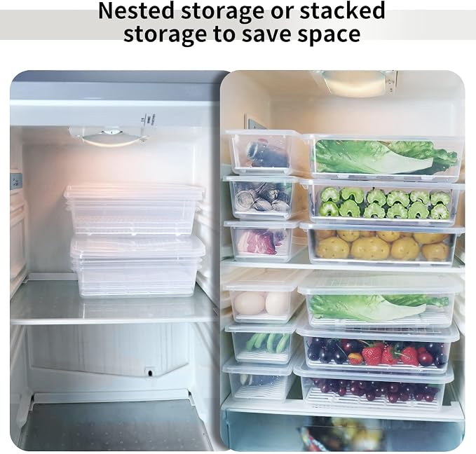77L Food Storage Container, (3-Pack) Plastic Food Containers with Removable Drain Plate and Lid, Stackable Portable Freezer Storage Containers - Tray to Keep Fruits, Vegetables, Meat and More