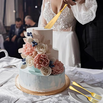 Wedding Cake Knife and Server Set, 4 Pack Stainless Steel Cake Cutting Knife, Slicer and Forks Server for Wedding, Anniversary, Birthday, Baby Shower(Gold 2026)