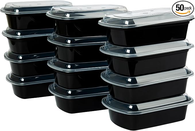 Made in USA - 50 Pack Reusable Microwave & Dishwasher Safe Meal Prep Containers (35 Oz)