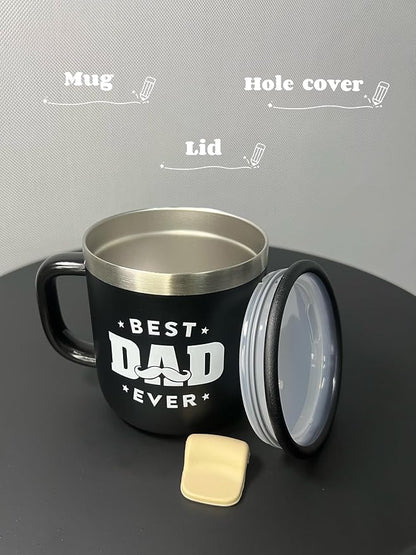 Best Dad Ever Gifts from Daughter Son, Stainless Steel Coffee Mug with Lid for Father, Husband, Uncle, Gifts for Father's Day (14oz Black)