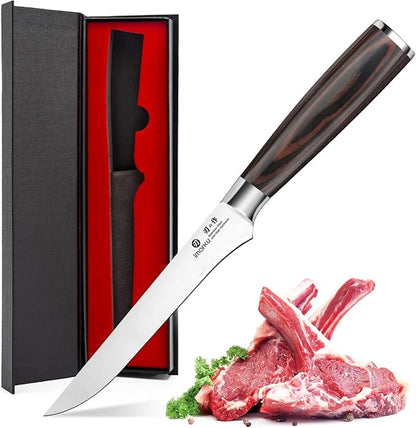 imarku Fillet Knife, German High Carbon Boning Knife, 6-Inch Stainless Steel Professional Grade Boning Fillet Knife for Fish, Pakkawood Handle for Meat and Poultry, Gifts for Men and Women