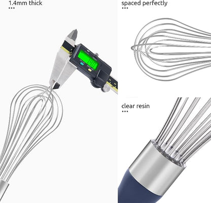 U-Taste Balloon Whisk for Cooking: 18/10 Stainless Steel Kitchen Wire Whisk, Medium Heavy Duty Egg Beater, Hand Baking Mixing Tool with 8 High Flex Wires for Stirring, Blending Sauce (Midnight Blue)