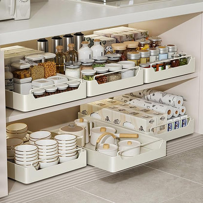 Pull Out Cabinet Organizer, Slide Out Pantry Shelves with Nylon Adhesive, Heavy Duty Sliding Drawer Pantry Shelf for Pantry Kitchen Home Bathroom Under Sink