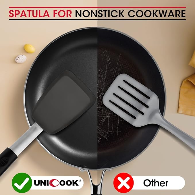 Unicook Flexible Silicone Spatula, 600°F Heat Resistant Silicone Turner for Nonstick Cookware, Essential Kitchen Cooking Utensil, Ideal for Flipping Eggs, Pancake, Burgers, Crepes and More, Medium