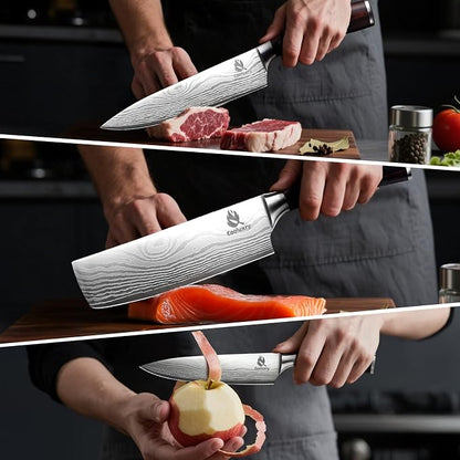 Kitchen Knife Set, 3 Piece Professional Chef Knife Set, High Carbon Stainless Steel Ultra Sharp Blade & Wooden Handle (3 Pcs)