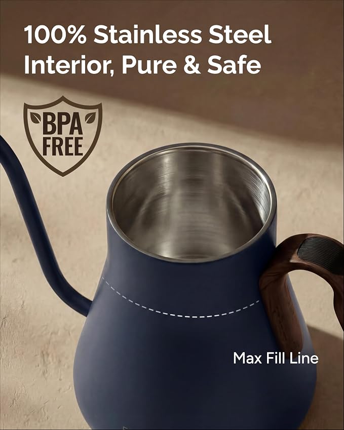 INTASTING Gooseneck Electric Kettle, ±1℉ Temperature Control, Stainless Steel Inner, Quick Heating, for Pour Over Coffee, Brew Tea, Boil Hot Water, 0.9L (Navy Blue)