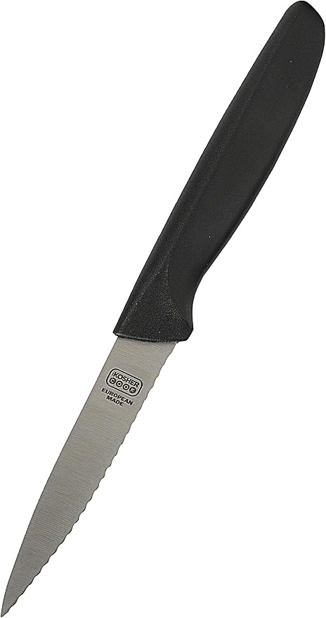 The Kosher Cook Black Kitchen Knife - 4” Steak and Vegetable Knife - Razor Sharp Pointed Tip, Serrated Edge - Color Coded Kitchen Tools