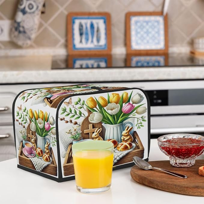 Toaster Cover 2 Slice Wide Slot Easter BunnyBread Toaster Oven Dustproof Cover Small Appliance Kitchen Covers Dust and Fingerprint Protection for Women Gift 2 Slice