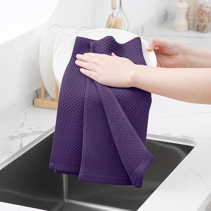 Homaxy 100% Cotton Waffle Weave Kitchen Dish Towels, Ultra Soft Absorbent Quick Drying Cleaning Towel, 13 x 28 Inches, 24-Pack, Eggplant