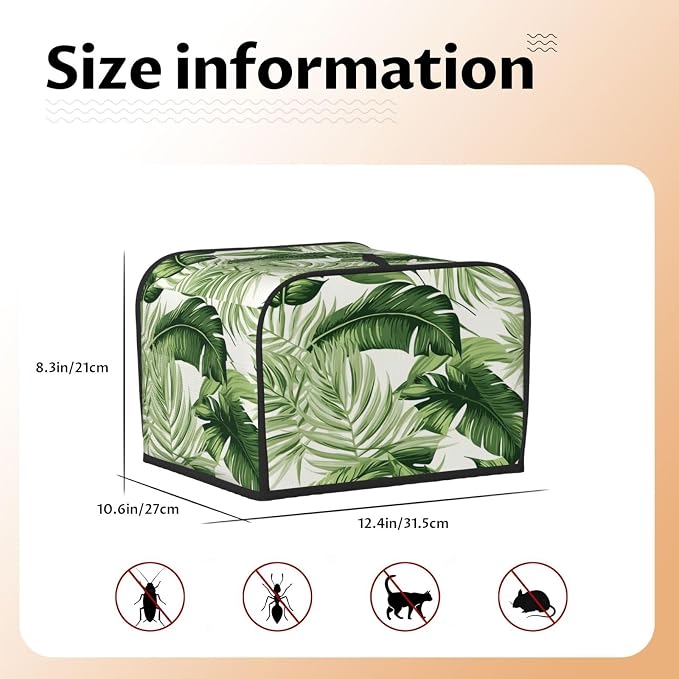 Botanical Tropical Leaf 4 Slice Toaster Cover, Dustproof, Waterproof, Polyester, Green