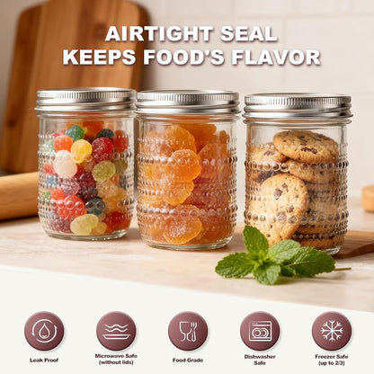 6 Pack Overnight Oats Containers with Lids,Wide Mouth Mason Jars 16 oz, Pint Mason Jars Glass Canning Jars for Storing Food, Sauces, Salad, Relishes