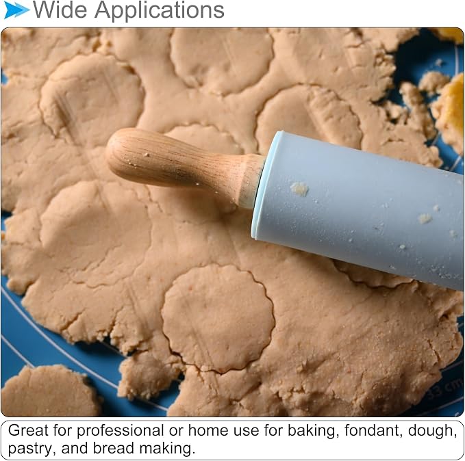 Silicone Rolling Pins, 9.25" Length, Silicone & Oak Non-Stick Ergonomic Wooden Handle Fondant Dough Roller Red - (Applications: for Baking DIY Projects)