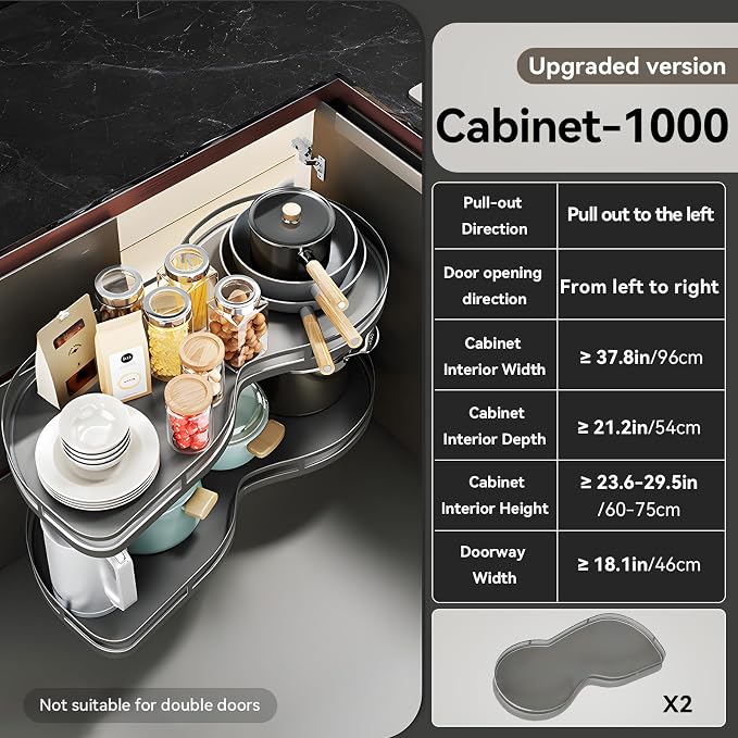 Blind Corner Cabinet Pull Out 12",14", 16", 18" Opening, 2-Tier Shelf Kitchen Cabinet Organizer, Blind Corner Cabinet Organizer, Left/Right Door, Adjustable Height, Metal Black