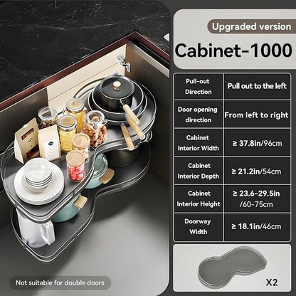 Blind Corner Cabinet Pull Out 12",14", 16", 18" Opening, 2-Tier Shelf Kitchen Cabinet Organizer, Blind Corner Cabinet Organizer, Left/Right Door, Adjustable Height, Metal Black