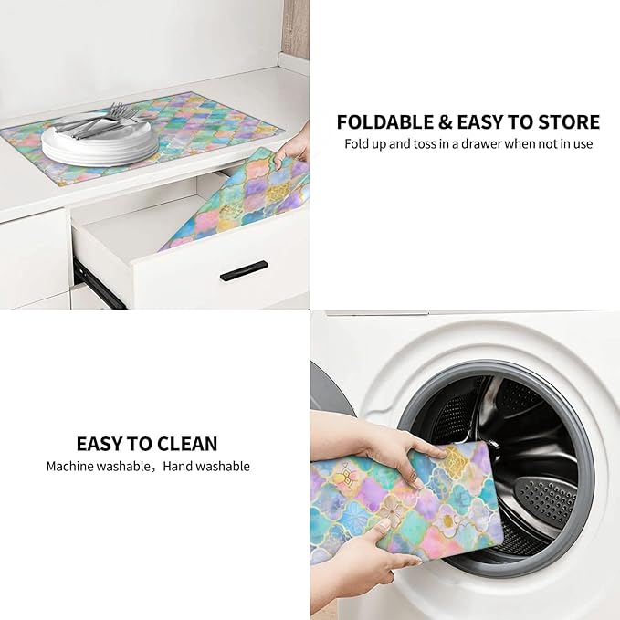 Absorbent Dish Drying Mat For Kitchen Counter, Rainbow Morocco Microfiber Dish Drying Pad 18x24 Inch, Kitchen Gadgets For Easy Clean Multi-Use